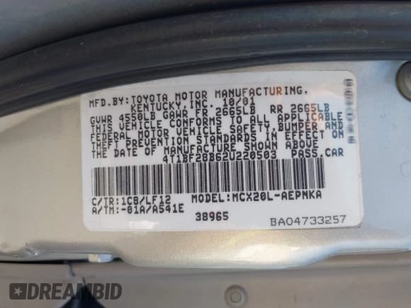 ✅ 2002 Toyota Avalon XL • VIN: 4T1BF28B62U220503 • Lot: 43667544. Listed on IAAI with 185,711 mi. Free auction sales archive from the USA and detailed vehicle history report at DreamBid. Image 9.