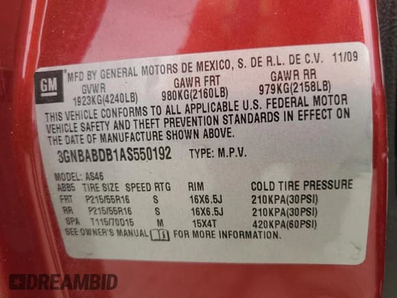 ✅ 2010 Chevrolet HHR 1LT • VIN: 3GNBABDB1AS550192 • Lot: 91608495. Listed on Copart with Not provided. Free auction sales archive from the USA and detailed vehicle history report at DreamBid. Image 12.