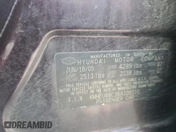 ✅ 2006 Hyundai Sonata GLS • VIN: KMHEU46C36A108310 • Лот: 92330565. Опубликован ранее на Copart с пробегом 108 669 миль. Бесплатный доступ к архиву аукционных продаж из США и подробный отчёт об истории автомобиля на DreamBid. Изображение 12.