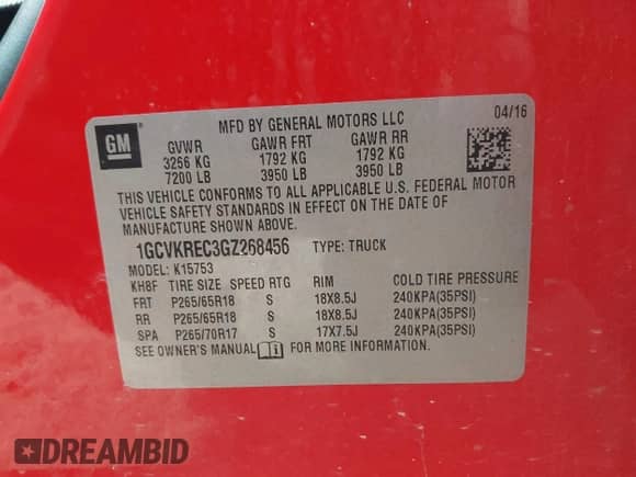 2016 Chevrolet Silverado 1500 LT z VIN 1GCVKREC3GZ268456, wystawiony jako IAAI lot #43202123 z przebiegiem 112 410 mil mil oraz . Historia ofert i sprzedaży dostępna na DreamBid. Obrazek 9.