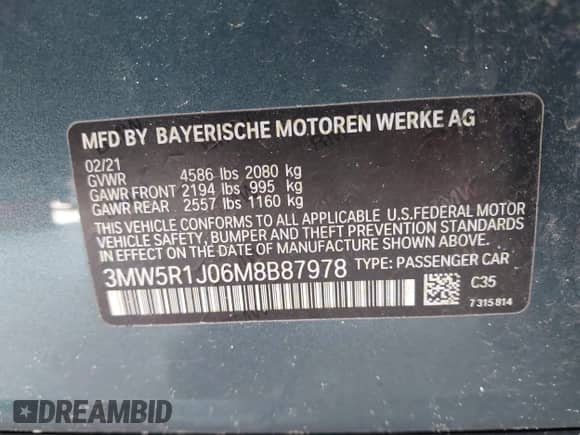2021 BMW 3 Series 330i с VIN 3MW5R1J06M8B87978, выставлен на аукционе IAAI как лот 42752044 с пробегом 41 707 миль миль и . История ставок и продаж доступна на DreamBid. Изображение 9.