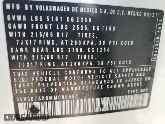 ✅ 2021 Volkswagen Tiguan SE • VIN: 3VV3B7AX8MM095584 • Lot: 92612955. Listed on Copart with 64,543 mi. Free auction sales archive from the USA and detailed vehicle history report at DreamBid. Image 13.