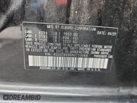 ✅ 2022 Subaru Impreza Premium • VIN: 4S3GTAV66N3723060 • Lot: 86328665. Listed on Copart with 99,512 mi. Free auction sales archive from the USA and detailed vehicle history report at DreamBid. Image 12.