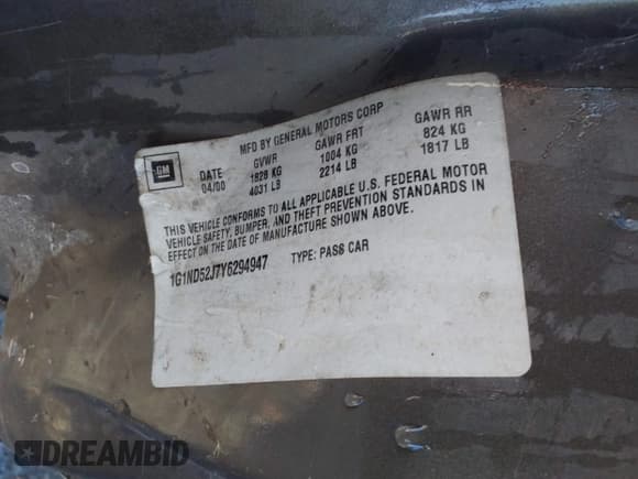 ✅ 2000 Chevrolet Malibu • VIN: 1G1ND52J7Y6294947 • Lot: 43477793. Listed on IAAI with Not provided. Free auction sales archive from the USA and detailed vehicle history report at DreamBid. Image 9.