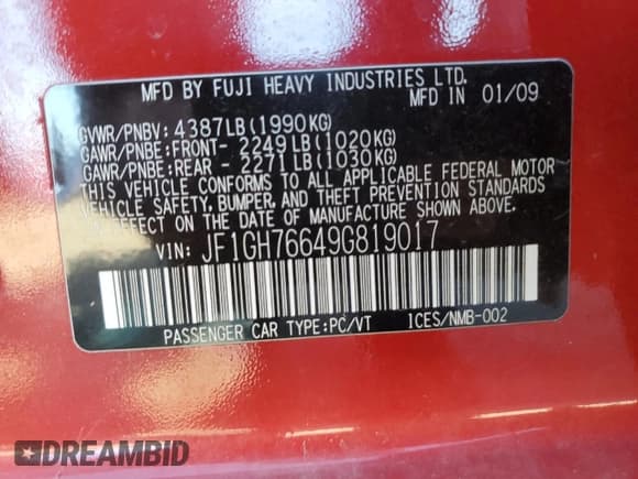 ✅ 2009 Subaru WRX • VIN: JF1GH76649G819017 • Lot: 84027555. Wystawiony na Copart z przebiegiem 211 310 mil. Bezpłatny archiwum sprzedaży aukcyjnych z USA i szczegółowy raport historii pojazdu na DreamBid. Zdjęcie 12.