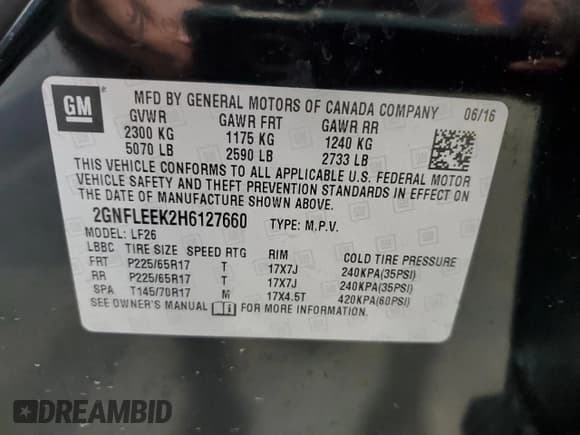 ✅ 2017 Chevrolet Equinox LS • VIN: 2GNFLEEK2H6127660 • Lot: 67297845. Listed on Copart with 125,683 mi. Free auction sales archive from the USA and detailed vehicle history report at DreamBid. Image 13.