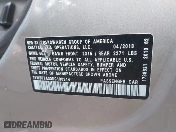 ✅ 2013 Volkswagen Passat SE • VIN: 1VWBP7A33DC130314 • Lot: 43489703. Wystawiony na IAAI z przebiegiem 113 324 mil. Bezpłatny archiwum sprzedaży aukcyjnych z USA i szczegółowy raport historii pojazdu na DreamBid. Zdjęcie 9.