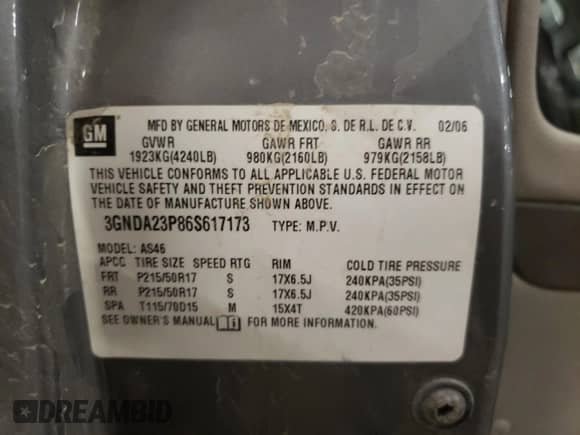 2006 Chevrolet HHR LT с VIN 3GNDA23P86S617173, выставлен на аукционе Copart как лот 79442684 с пробегом 220 039 миль миль и Списание • Salvage title. История ставок и продаж доступна на DreamBid. Изображение 13.