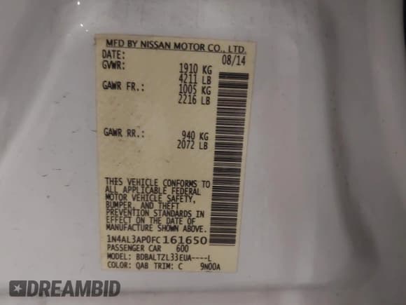 ✅ 2015 Nissan Altima SV • VIN: 1N4AL3AP0FC161650 • Lot: 43146988. Wystawiony na IAAI z przebiegiem 179 606 mil. Bezpłatny archiwum sprzedaży aukcyjnych z USA i szczegółowy raport historii pojazdu na DreamBid. Zdjęcie 9.