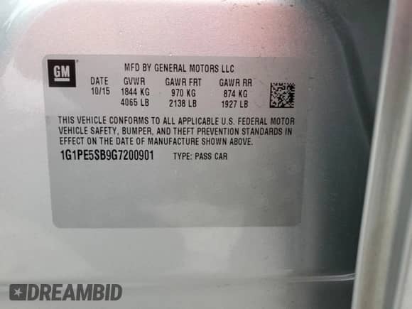 2016 Chevrolet Cruze LT с VIN 1G1PE5SB9G7200901, выставлен на аукционе Copart как лот 70029222 с пробегом 90 490 миль миль и . История ставок и продаж доступна на DreamBid. Изображение 12.