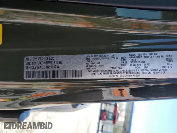 ✅ 2024 Jeep Wrangler Sport S • VIN: 1C4PJXDN6RW131096 • Lot: 68215555. Wystawiony na Copart z przebiegiem 15 449 mil. Bezpłatny archiwum sprzedaży aukcyjnych z USA i szczegółowy raport historii pojazdu na DreamBid. Zdjęcie 12.