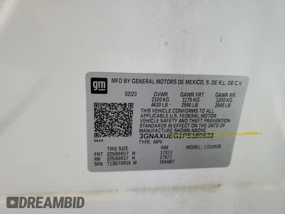 ✅ 2023 Chevrolet Equinox LT • VIN: 3GNAXUEG1PS180533 • Лот: 90295795. Опубликован ранее на Copart с пробегом 85 541 миль. Бесплатный доступ к архиву аукционных продаж из США и подробный отчёт об истории автомобиля на DreamBid. Изображение 13.