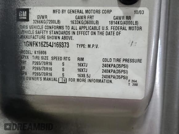 ✅ 2004 Chevrolet Suburban LT • VIN: 1GNFK16Z54J169373 • Лот: 48302565. Опубликован ранее на Copart с пробегом 303 605 миль. Бесплатный доступ к архиву аукционных продаж из США и подробный отчёт об истории автомобиля на DreamBid. Изображение 13.