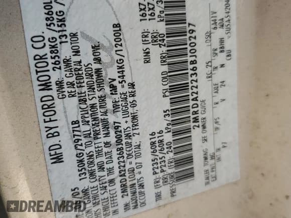 ✅ 2006 Mercury Monterey Luxury • VIN: 2MRDA22236BJ00297 • Lot: 84944834. Wystawiony na Copart z przebiegiem Nie podano. Bezpłatny archiwum sprzedaży aukcyjnych z USA i szczegółowy raport historii pojazdu na DreamBid. Zdjęcie 13.