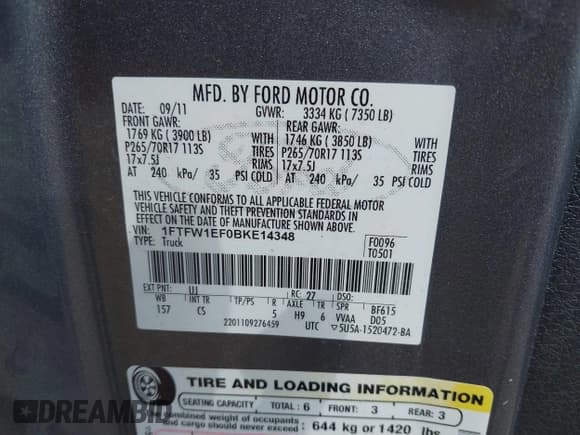 ✅ 2011 Ford F-150 XL • VIN: 1FTFW1EF0BKE14348 • Lot: 42262047. Listed on IAAI with 213,031 mi. Free auction sales archive from the USA and detailed vehicle history report at DreamBid. Image 9.