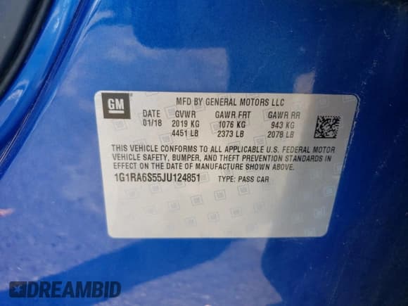 ✅ 2018 Chevrolet Volt LT • VIN: 1G1RA6S55JU124851 • Lot: 69564303. Wystawiony na Copart z przebiegiem 81 754 mil. Bezpłatny archiwum sprzedaży aukcyjnych z USA i szczegółowy raport historii pojazdu na DreamBid. Zdjęcie 13.