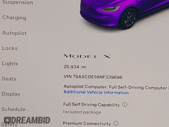 ✅ 2022 Tesla Model X • VIN: 7SAXCDE56NF339696 • Lot: 42481643. Wystawiony na IAAI z przebiegiem 25 934 mil. Bezpłatny archiwum sprzedaży aukcyjnych z USA i szczegółowy raport historii pojazdu na DreamBid. Zdjęcie 14.