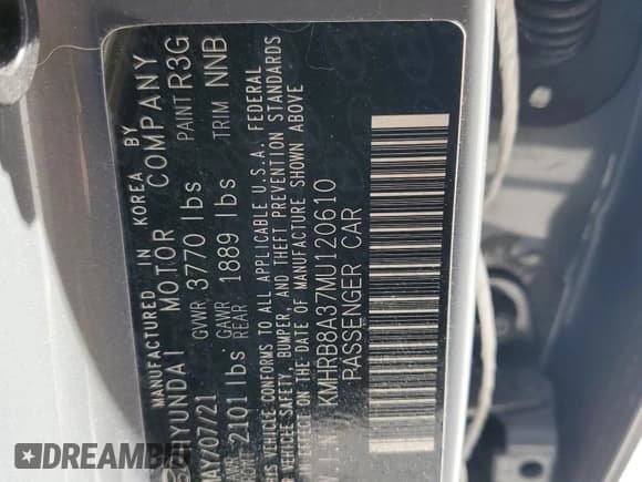 ✅ 2021 Hyundai Venue SE • VIN: KMHRB8A37MU120610 • Lot: 53696245. Listed on Copart with 59,354 mi. Free auction sales archive from the USA and detailed vehicle history report at DreamBid. Image 14.