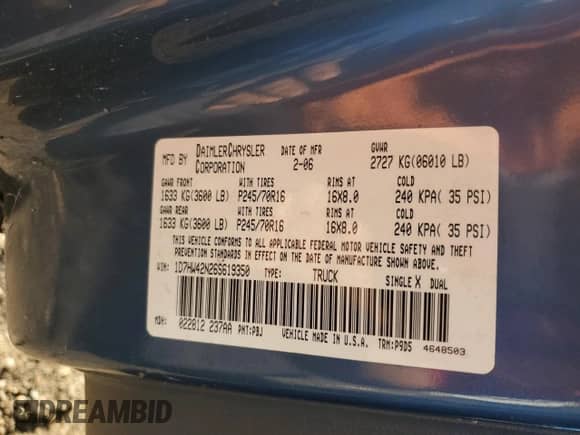 2006 Dodge Dakota SLT with VIN 1D7HW42N26S619350, listed as a Copart auction lot 78678944 with 40,279 mi miles and Clean title. Bid and sale history available at DreamBid. Image 12.