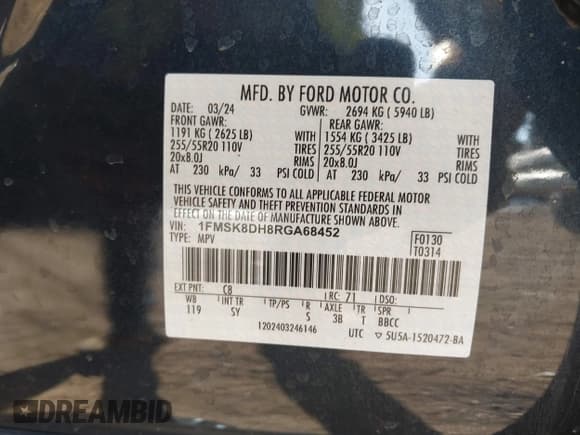 ✅ 2024 Ford Explorer XLT • VIN: 1FMSK8DH8RGA68452 • Lot: 43702577. Wystawiony na IAAI z przebiegiem 34 273 mil. Bezpłatny archiwum sprzedaży aukcyjnych z USA i szczegółowy raport historii pojazdu na DreamBid. Zdjęcie 9.