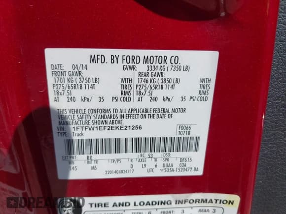 ✅ 2014 Ford F-150 XL • VIN: 1FTFW1EF2EKE21256 • Lot: 42913911. Listed on IAAI with 204,437 mi. Free auction sales archive from the USA and detailed vehicle history report at DreamBid. Image 9.