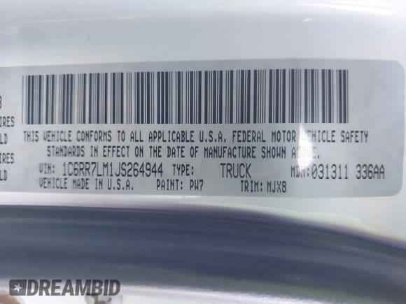✅ 2018 Ram 1500 Big Horn • VIN: 1C6RR7LM1JS264944 • Lot: 41310020. Wystawiony na IAAI z przebiegiem 181 647 mil. Bezpłatny archiwum sprzedaży aukcyjnych z USA i szczegółowy raport historii pojazdu na DreamBid. Zdjęcie 9.
