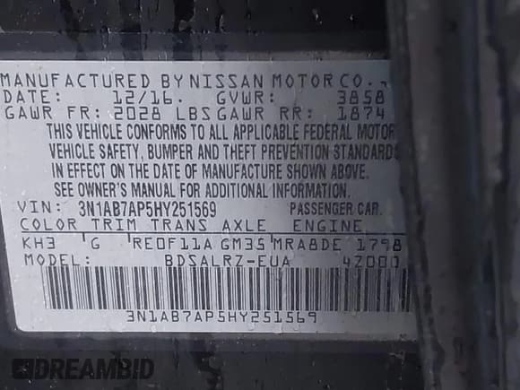 ✅ 2017 Nissan Sentra SV • VIN: 3N1AB7AP5HY251569 • Лот: 41912732. Опубликован ранее на IAAI с пробегом 64 814 миль. Бесплатный доступ к архиву аукционных продаж из США и подробный отчёт об истории автомобиля на DreamBid. Изображение 9.