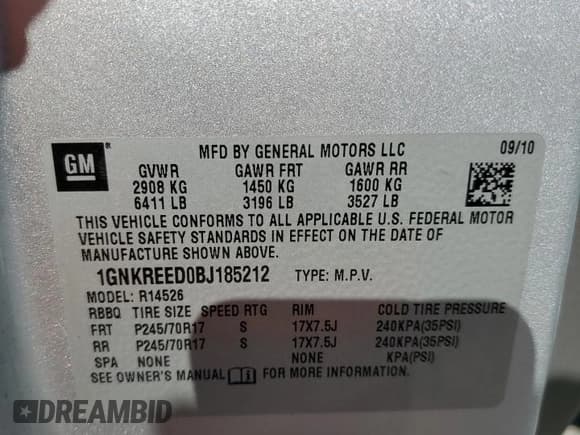 ✅ 2011 Chevrolet Traverse LS • VIN: 1GNKREED0BJ185212 • Lot: 90751975. Wystawiony na Copart z przebiegiem 255 494 mil. Bezpłatny archiwum sprzedaży aukcyjnych z USA i szczegółowy raport historii pojazdu na DreamBid. Zdjęcie 13.