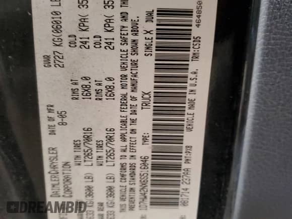 2006 Dodge Dakota SLT with VIN 1D7HW42NX6S516046, listed as a Copart auction lot 45693175 with 151,044 mi miles and Salvage title. Bid and sale history available at DreamBid. Image 14.