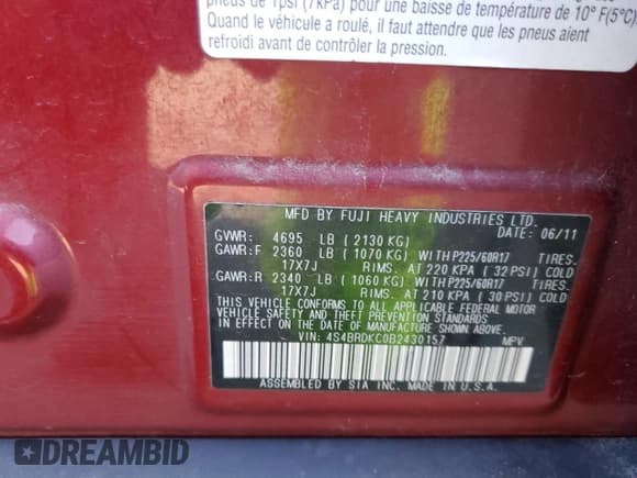 ✅ 2011 Subaru Outback Limited Power Moon • VIN: 4S4BRDKC0B2430157 • Lot: 85166305. Listed on Copart with 212,233 mi. Free auction sales archive from the USA and detailed vehicle history report at DreamBid. Image 14.