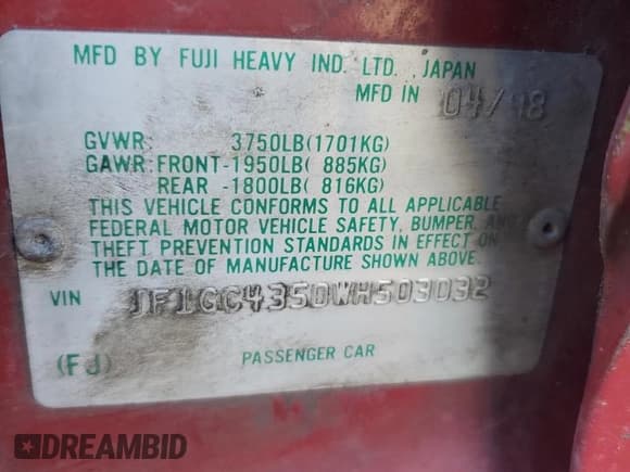 ✅ 1998 Subaru Impreza L • VIN: JF1GC4350WH503032 • Lot: 73954334. Listed on Copart with 234,652 mi. Free auction sales archive from the USA and detailed vehicle history report at DreamBid. Image 12.