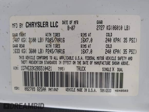 2008 Dodge Dakota ST с VIN 1D7HE22K28S510421, выставлен на аукционе IAAI как лот 42686505 с пробегом 138 167 миль миль и . История ставок и продаж доступна на DreamBid. Изображение 9.