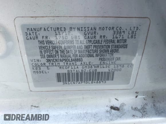 ✅ 2013 Nissan Versa S • VIN: 3N1CN7AP9DL848893 • Lot: 42856506. Wystawiony na IAAI z przebiegiem 156 240 mil. Bezpłatny archiwum sprzedaży aukcyjnych z USA i szczegółowy raport historii pojazdu na DreamBid. Zdjęcie 9.