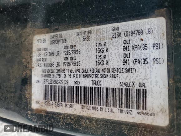 ✅ 1998 Dodge Dakota SLT • VIN: 1B7FL26X9WS729130 • Lot: 78062944. Wystawiony na Copart z przebiegiem 69 224 mil. Bezpłatny archiwum sprzedaży aukcyjnych z USA i szczegółowy raport historii pojazdu na DreamBid. Zdjęcie 12.