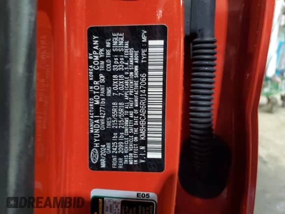 2024 Hyundai Kona SEL with VIN KM8HBCAB6RU147066, listed as a Copart auction lot 87889625 with 11,802 mi miles and Non repairable. Bid and sale history available at DreamBid. Image 14.