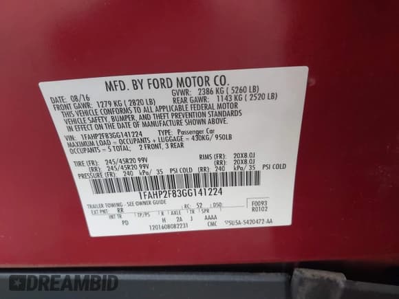 ✅ 2016 Ford Taurus Limited • VIN: 1FAHP2F83GG141224 • Lot: 43745299. Listed on IAAI with 56,586 mi. Free auction sales archive from the USA and detailed vehicle history report at DreamBid. Image 9.