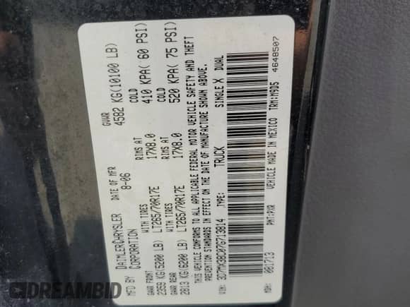 2007 Dodge 3500 Laramie z VIN 3D7MX38C07G713814, wystawiony jako Copart lot #80615645 z przebiegiem 166 609 mil mil oraz Szkoda całkowita • Salvage title. Historia ofert i sprzedaży dostępna na DreamBid. Obrazek 12.