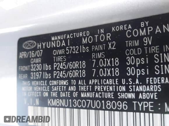 2007 Hyundai Veracruz GLS с VIN KM8NU13C07U018096, выставлен на аукционе IAAI как лот 42955852 с пробегом 145 677 миль миль и . История ставок и продаж доступна на DreamBid. Изображение 9.