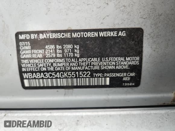 ✅ 2016 BMW 3 Series 320i xDrive • VIN: WBA8A3C54GK551522 • Lot: 86599565. Wystawiony na Copart z przebiegiem 96 368 mil. Bezpłatny archiwum sprzedaży aukcyjnych z USA i szczegółowy raport historii pojazdu na DreamBid. Zdjęcie 13.