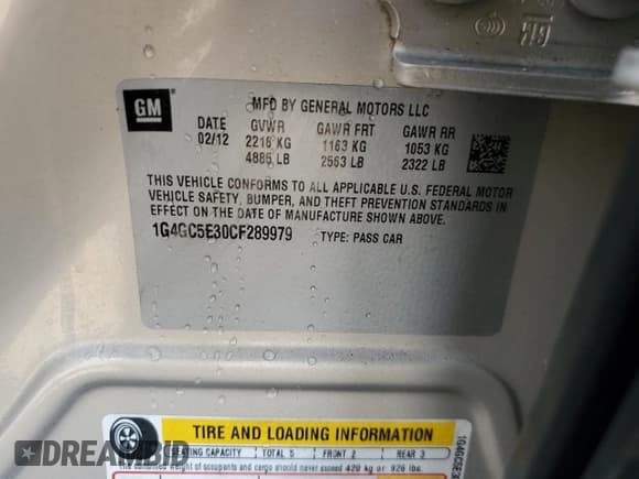 ✅ 2012 Buick LaCrosse Leather • VIN: 1G4GC5E30CF289979 • Лот: 54054655. Опубликован ранее на Copart с пробегом 80 265 миль. Бесплатный доступ к архиву аукционных продаж из США и подробный отчёт об истории автомобиля на DreamBid. Изображение 12.