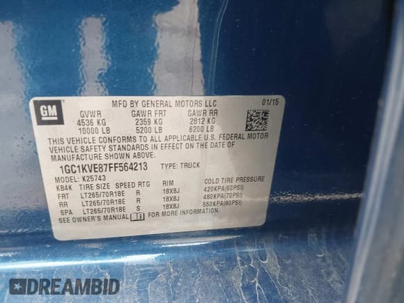 ✅ 2015 Chevrolet Silverado 2500HD LT • VIN: 1GC1KVE87FF564213 • Lot: 41987148. Listed on IAAI with 271,822 mi. Free auction sales archive from the USA and detailed vehicle history report at DreamBid. Image 9.