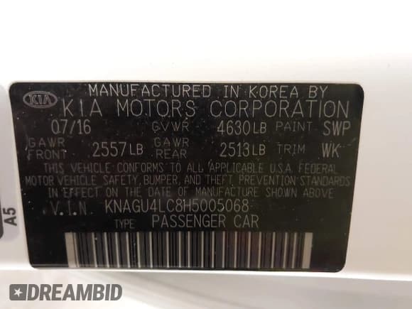 ✅ 2017 Kia Optima EX • VIN: KNAGU4LC8H5005068 • Lot: 43209087. Listed on IAAI with 134,903 mi. Free auction sales archive from the USA and detailed vehicle history report at DreamBid. Image 9.