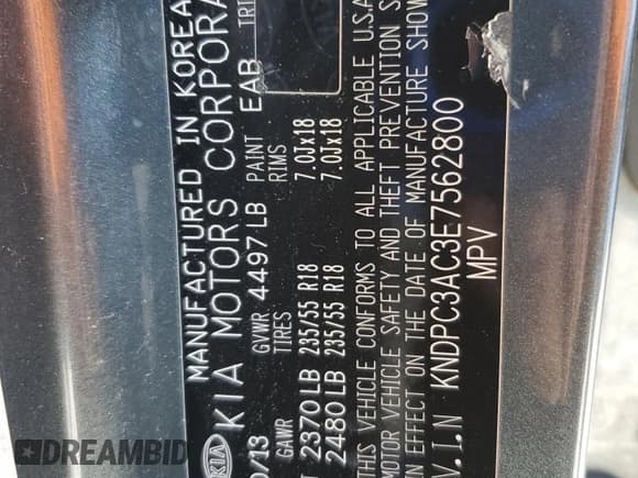 ✅ 2014 Kia Sportage EX • VIN: KNDPC3AC3E7562800 • Lot: 81058905. Listed on Copart with 187,615 mi. Free auction sales archive from the USA and detailed vehicle history report at DreamBid. Image 13.