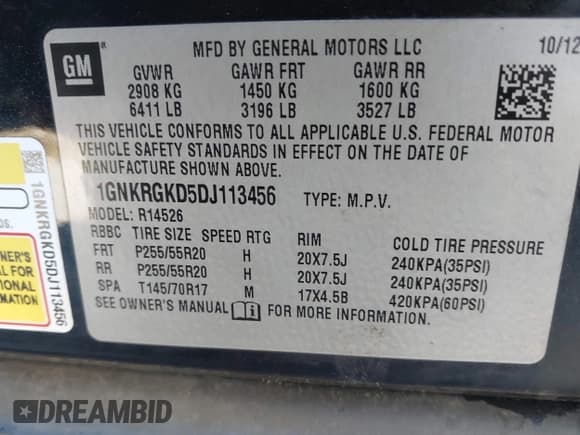 ✅ 2013 Chevrolet Traverse LT • VIN: 1GNKRGKD5DJ113456 • Lot: 43461646. Wystawiony na IAAI z przebiegiem 228 136 mil. Bezpłatny archiwum sprzedaży aukcyjnych z USA i szczegółowy raport historii pojazdu na DreamBid. Zdjęcie 9.