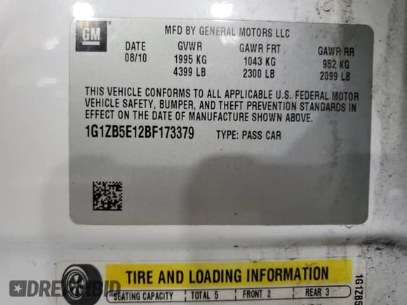 ✅ 2011 Chevrolet Malibu 1LS • VIN: 1G1ZB5E12BF173379 • Лот: 79061734. Опубликован ранее на Copart с пробегом 100 259 миль. Бесплатный доступ к архиву аукционных продаж из США и подробный отчёт об истории автомобиля на DreamBid. Изображение 13.