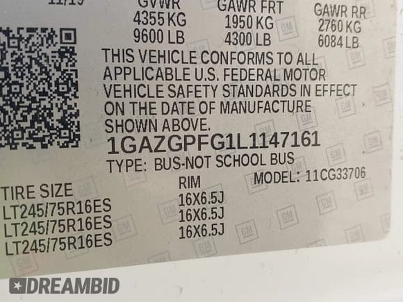 ✅ 2020 Chevrolet Express Passenger LT • VIN: 1GAZGPFG1L1147161 • Lot: 42477161. Listed on IAAI with 79,432 mi. Free auction sales archive from the USA and detailed vehicle history report at DreamBid. Image 9.