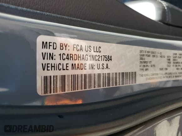 ✅ 2022 Dodge Durango SXT • VIN: 1C4RDHAG1NC217584 • Lot: 81989665. Listed on Copart with 34,808 mi. Free auction sales archive from the USA and detailed vehicle history report at DreamBid. Image 13.