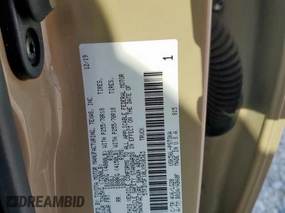 ✅ 2020 Toyota Tundra SR5 • VIN: 5TFDY5F10LX910363 • Lot: 71667915. Wystawiony na Copart z przebiegiem 32 610 mil. Bezpłatny archiwum sprzedaży aukcyjnych z USA i szczegółowy raport historii pojazdu na DreamBid. Zdjęcie 13.