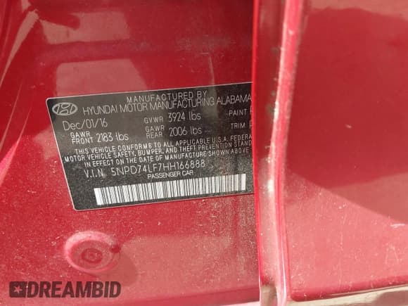 ✅ 2017 Hyundai Elantra SE • VIN: 5NPD74LF7HH166888 • Лот: 43173660. Опубликован ранее на IAAI с пробегом 132 924 миль. Бесплатный доступ к архиву аукционных продаж из США и подробный отчёт об истории автомобиля на DreamBid. Изображение 9.