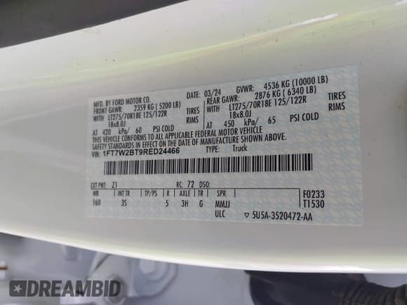 ✅ 2024 Ford F-250 XL • VIN: 1FT7W2BT9RED24466 • Lot: 43134949. Listed on IAAI with 44,249 mi. Free auction sales archive from the USA and detailed vehicle history report at DreamBid. Image 9.